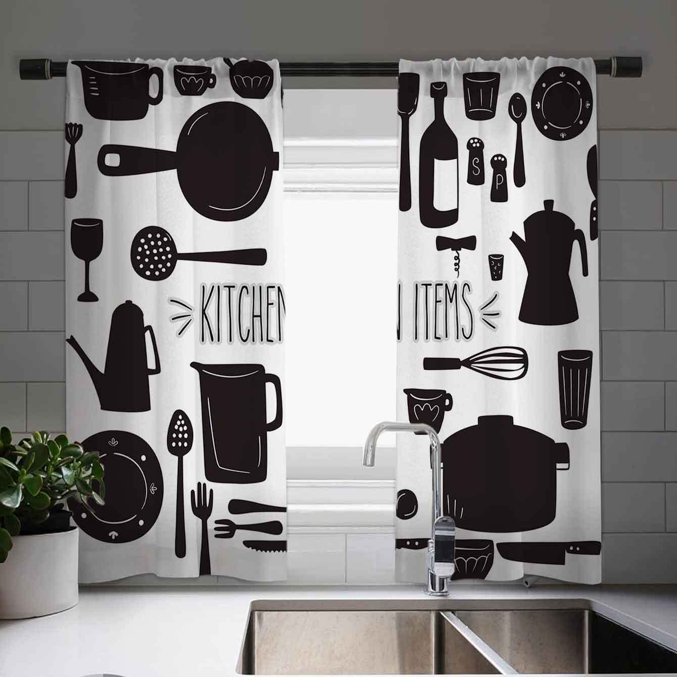 

Kitchen-themed Curtains: Charming European Kitchenware Design - Vintage Style Window Decor For Kitchen, Farmhouse, Living Room, And Bedroom