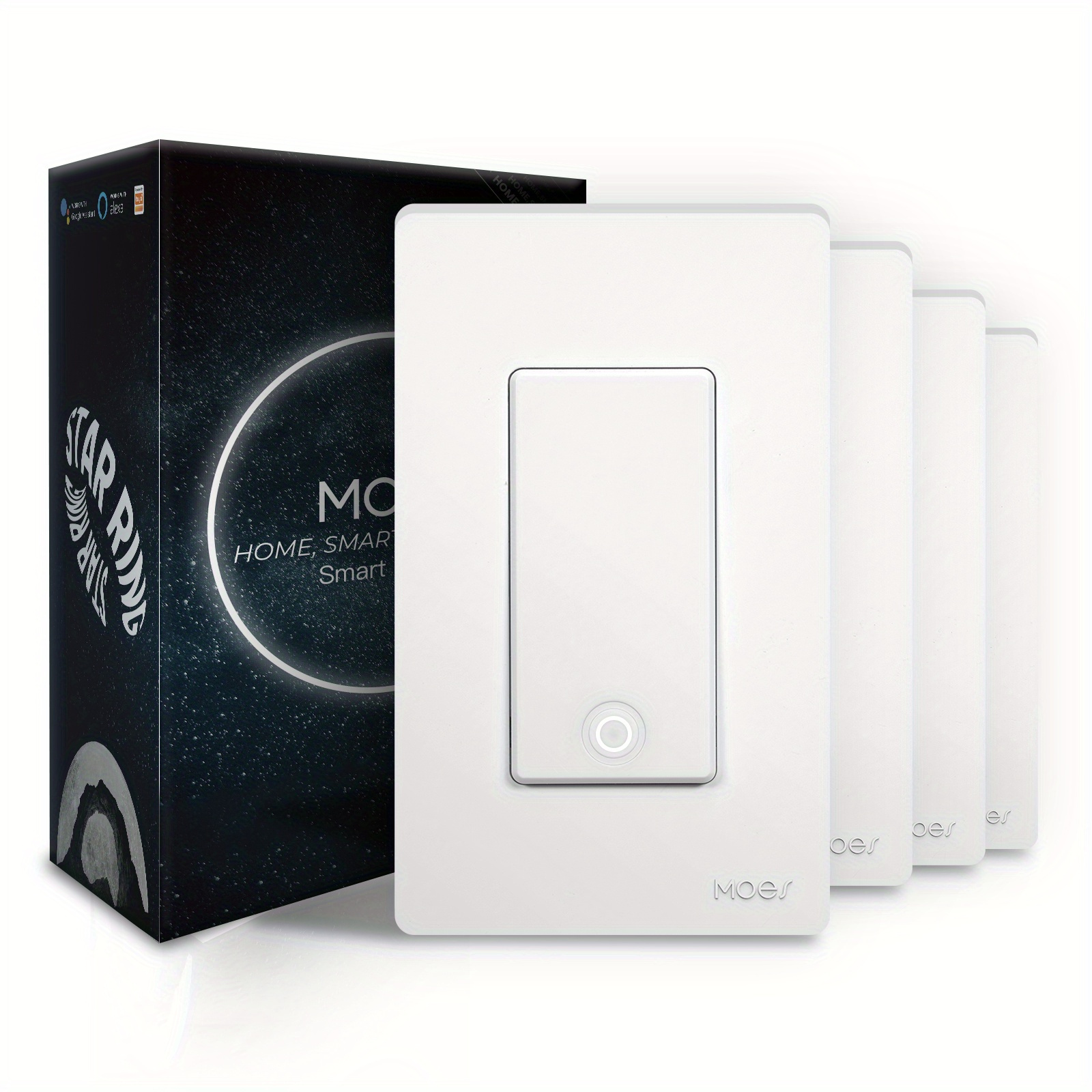 

Moes 4pcs Smart Light Switches - Wifi , & Home Compatible, Remote Control With Smart , For , No Needed