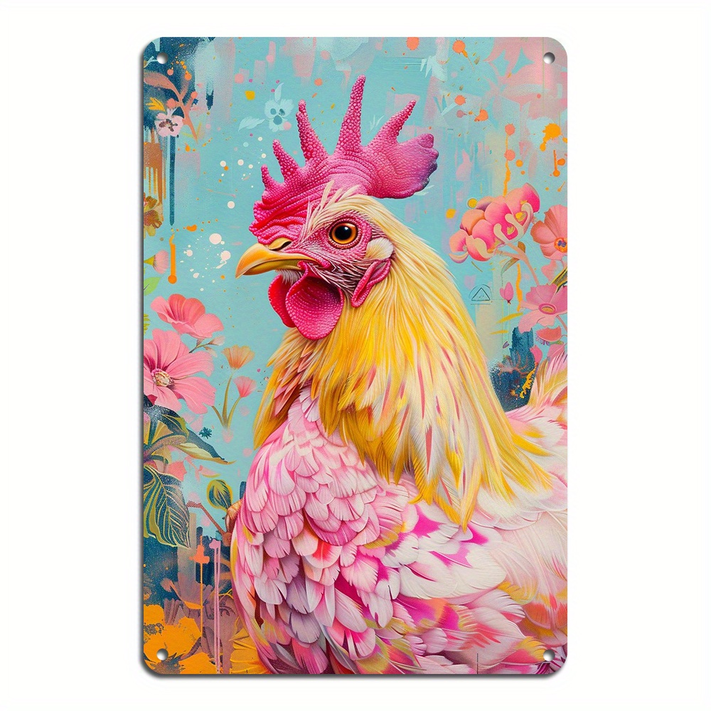 

Vintage Boho Chicken Wall Art: Retro Aluminum Sign With Colorful Rooster Print (8x12inch/20*30cm)