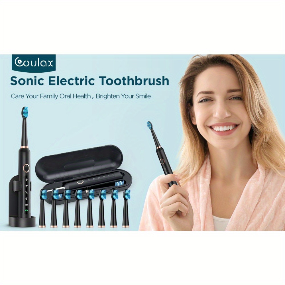 Elektrische Tandenborstel - Sonico Elektrische Tandenborstel Reisborstel Oplaadbaar met 8 Borstelkoppen, Tasje, 5 Standen, Donkerzwart