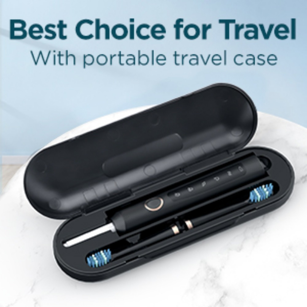 Elektrische Tandenborstel - Sonico Elektrische Tandenborstel Reisborstel Oplaadbaar met 8 Borstelkoppen, Tasje, 5 Standen, Donkerzwart