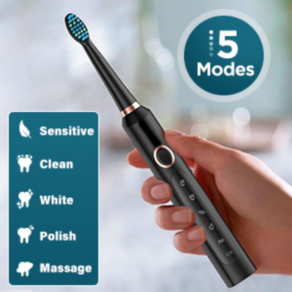 Elektrische Tandenborstel - Sonico Elektrische Tandenborstel Reisborstel Oplaadbaar met 8 Borstelkoppen, Tasje, 5 Standen, Donkerzwart