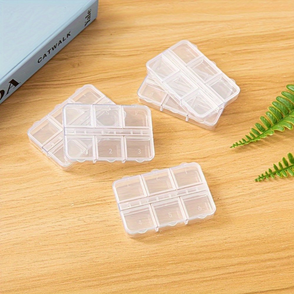 5pcs Storage Boxes, 6-compartment Long Transparent Plastic Organizer, Double-row Detachable Container For Decorative Items, Nail Gems, And Medicine Storage