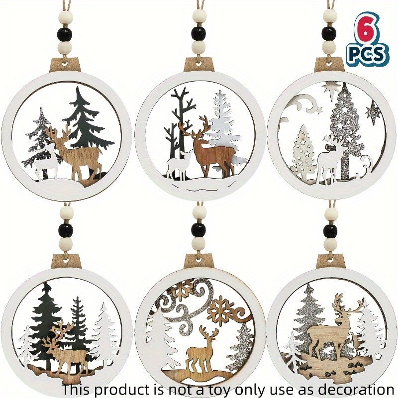 

6 Pcs Wooden Christmas Ornaments: Hanging Reindeer Decorations For Indoor/outdoor Holidays, Festive Party Decoration, Tree Ornaments, Events, And Christmas Celebrations