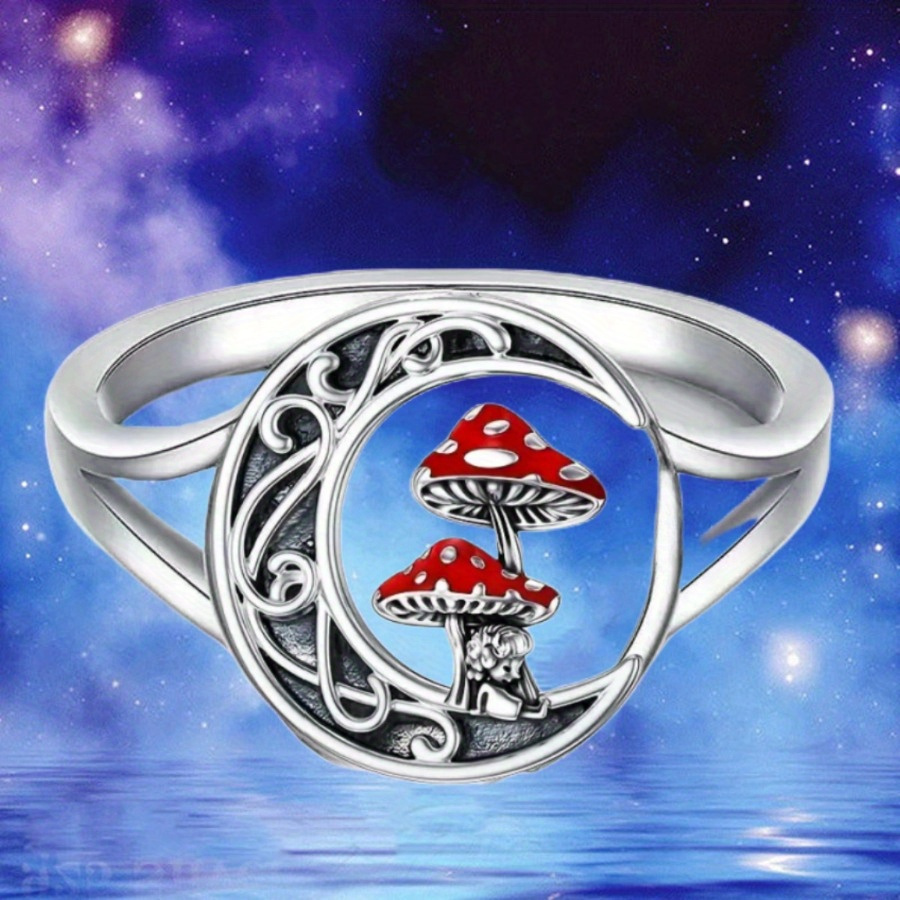 

Stylish Red Mushroom Ring, Moon Ring, Women's Ring, Jewelry Gift For Women's Wedding Anniversary