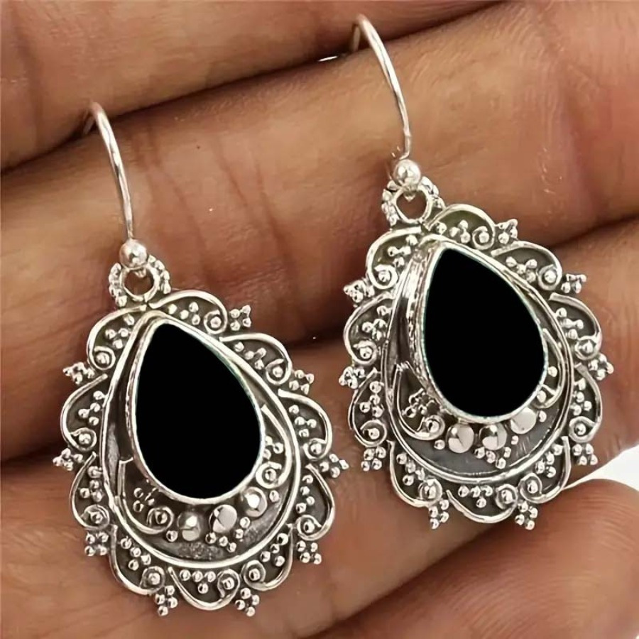 TEMU 2pcs Vintage Elegant Fashion Earrings Creative Engraved Water Drop Earrings Men's And Women's Earrings Gifts For And Relatives Birthday Gifts