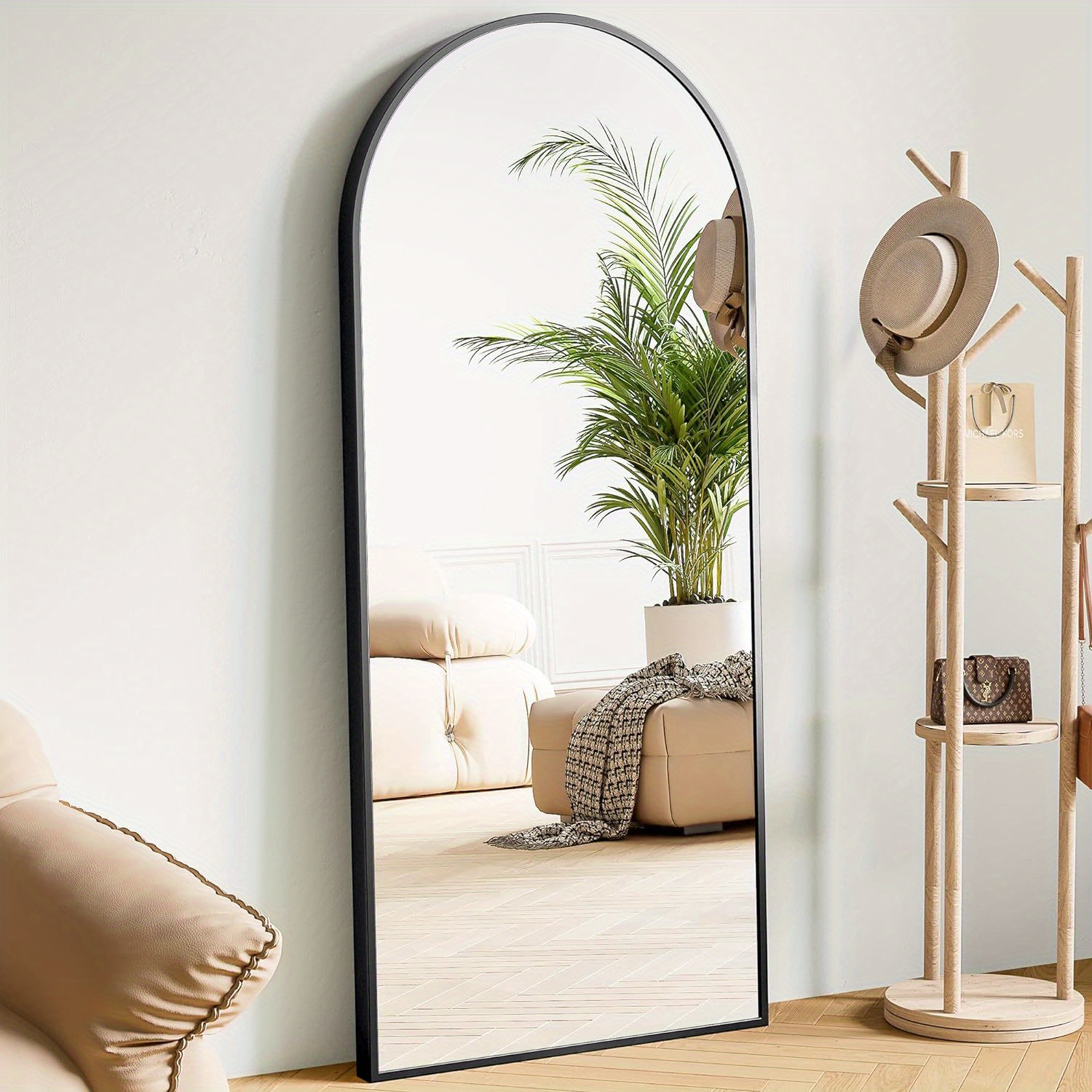 

Arched Full Length Mirror 64" X 21" Full Body Standing Hanging Leaning Large Long Tall With Stand Sturdy Aluminum Alloy Thin Frame For Bedroom, Cloakroom, Living Room, Home, Black, Gold
