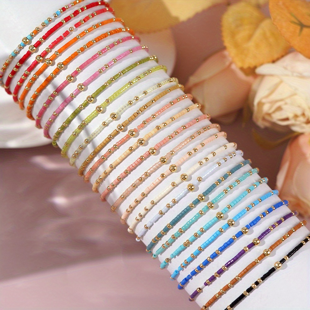 

30pcs Seed Bead Bracelets For Women - Fashion Handmade No Plating Bracelets, Boho Vacation Style, Versatile Daily Wear, Gift-ready - Assorted Rainbow Colors With Copper Accents