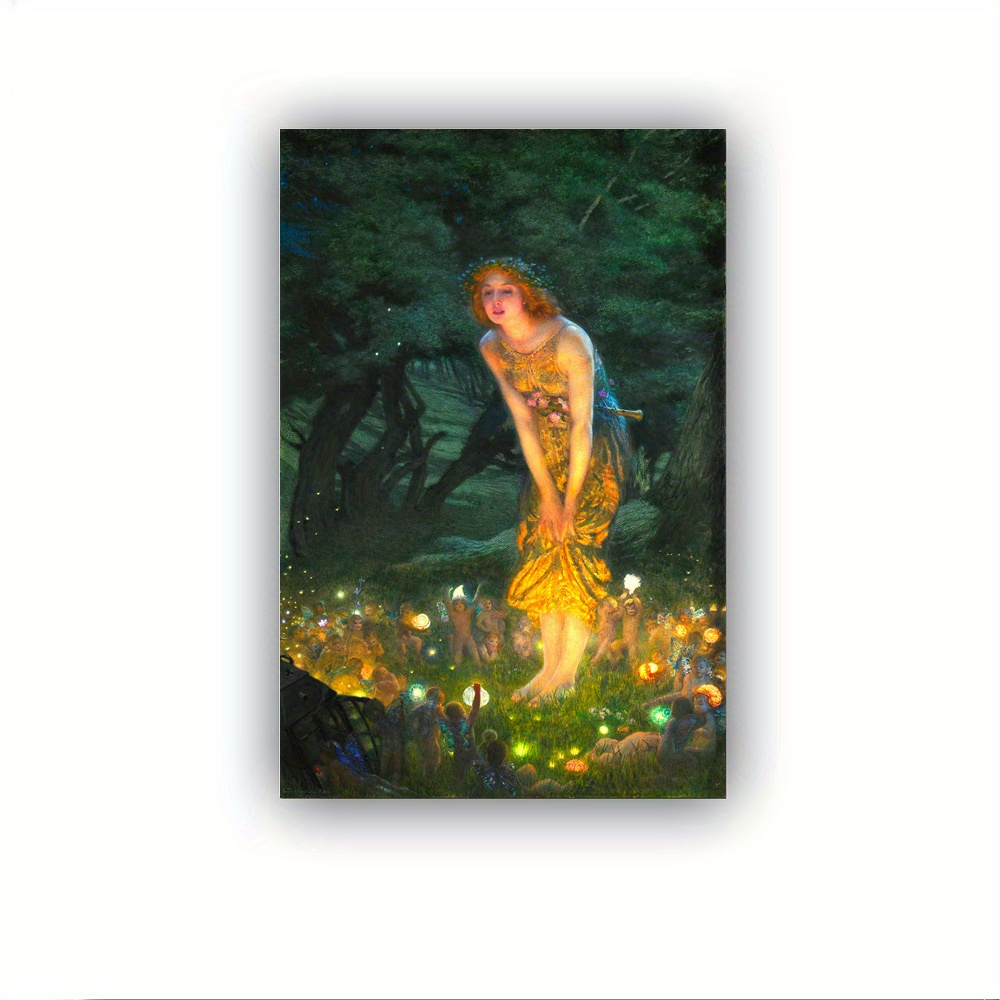 

1 Pc Wooden Framed Wall Art Edward Robert Midsummer Eve Fairy Poster Picture Room Decor Stretched And Frame Ready To Hang - Framed