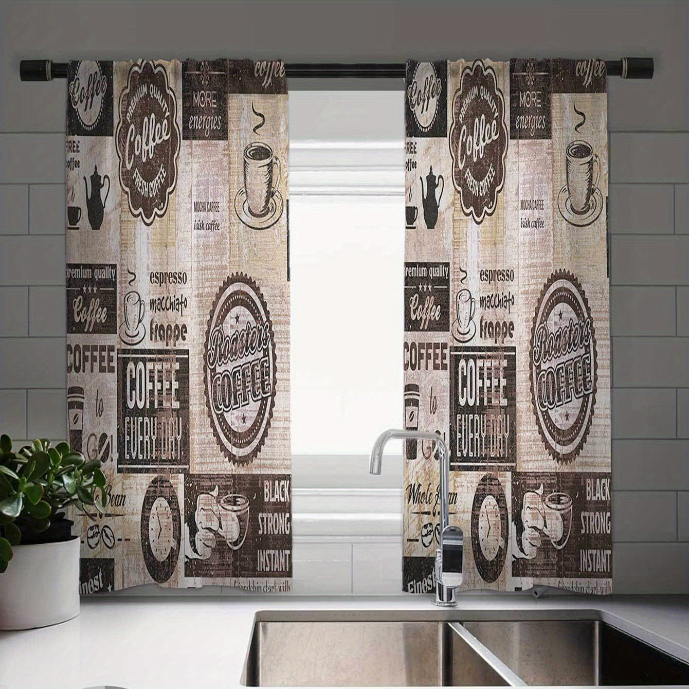 

Vintage European Coffee Shop Design Kitchen Curtains - Set Of 2 With , Farmhouse, Kitchen, Living Room, And Bedroom Decor