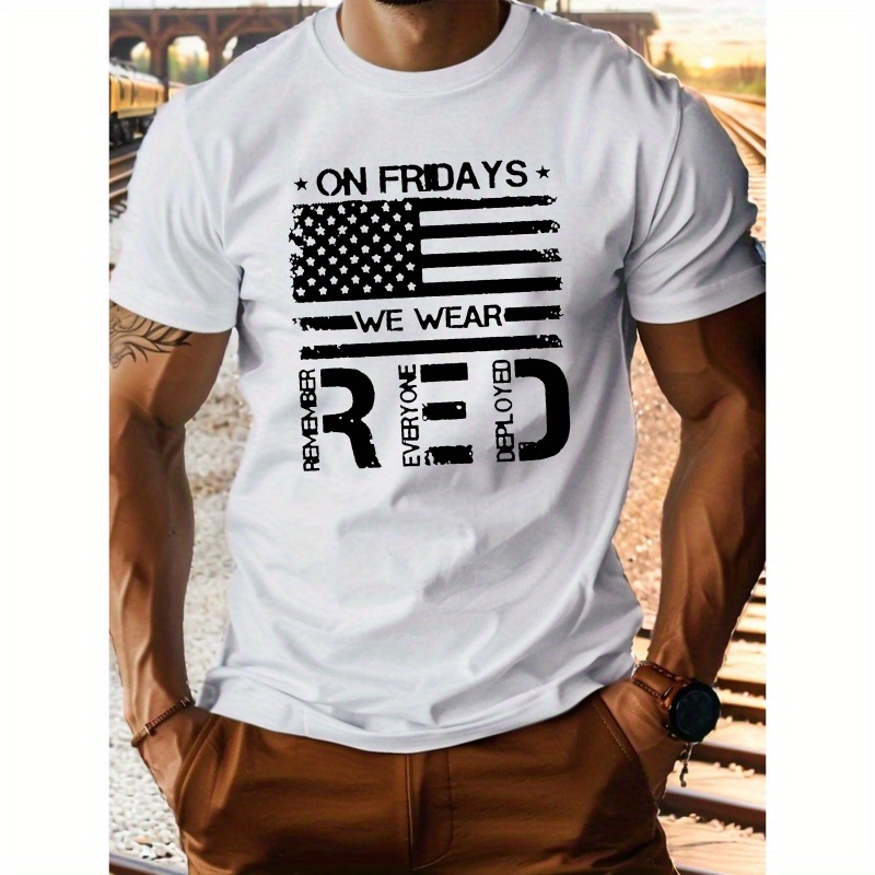 

American Flag & Letter Print Men's Cotton T-shirt, Sports Casual Commuter Versatile Short Sleeve Tee, Fashion Style