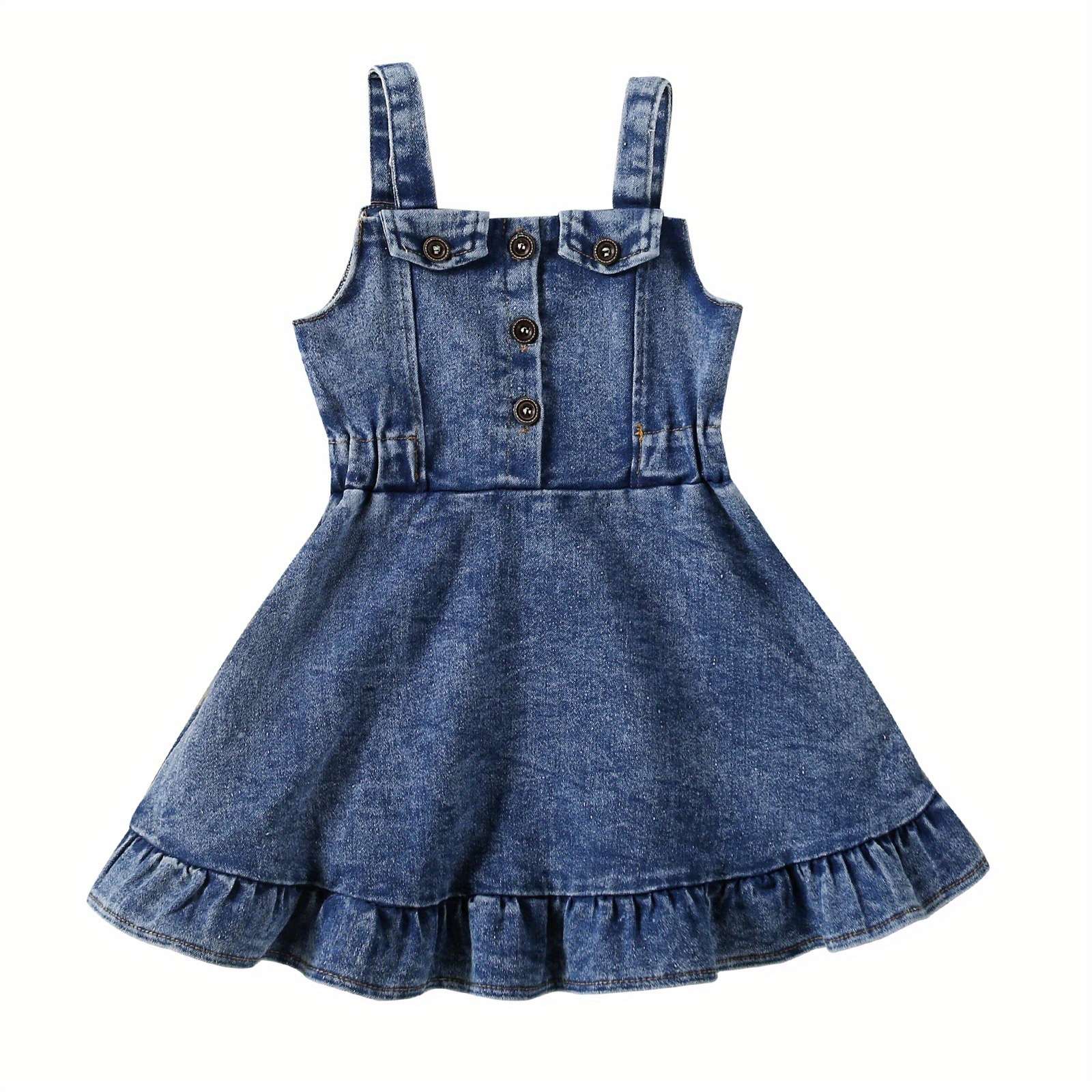 

Toddler Baby Girls Summer Denim Dress 6 12 18 24 Months 2t 3t 4t Fashion Sleeveless Button Down Ruffle Tank Dress