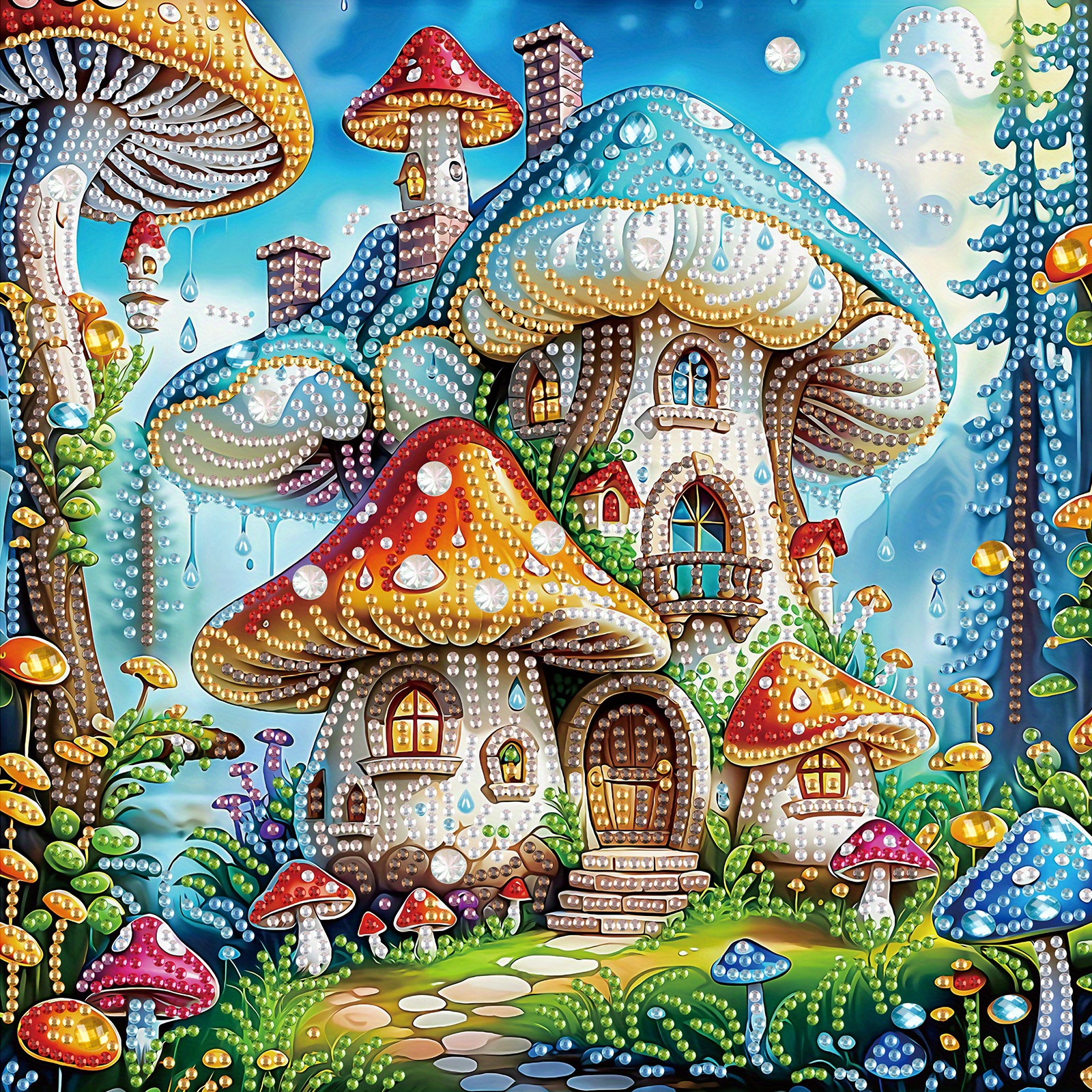 Image of Painting Kit, Mushroom House, Dream House 5d Special Shape Diamond Painted Mosaic Crafts, Is A Suitable Home Wall Decor Gift For Beginners