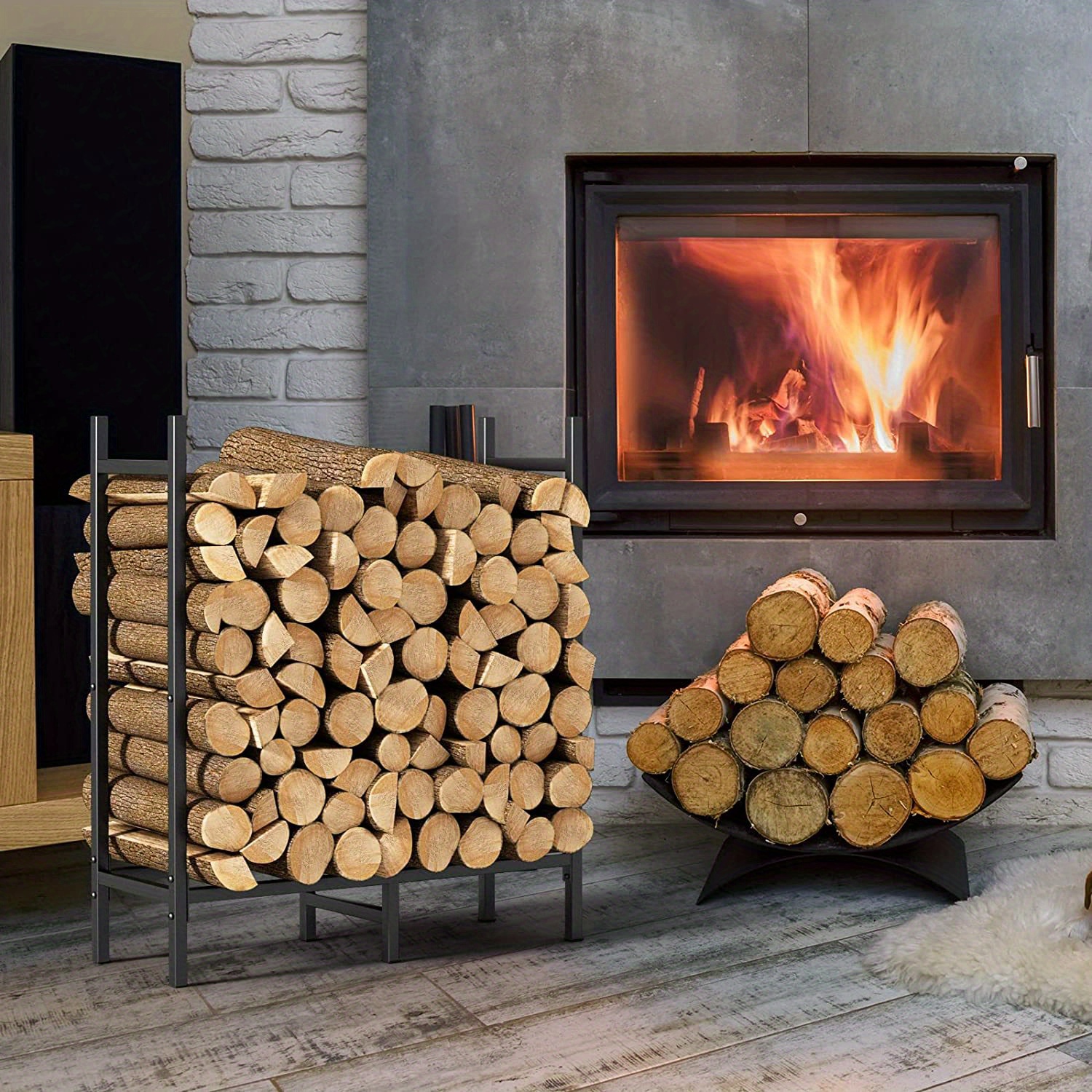 3ft outdoor indoor firewood rack holder fireplace wood Temu