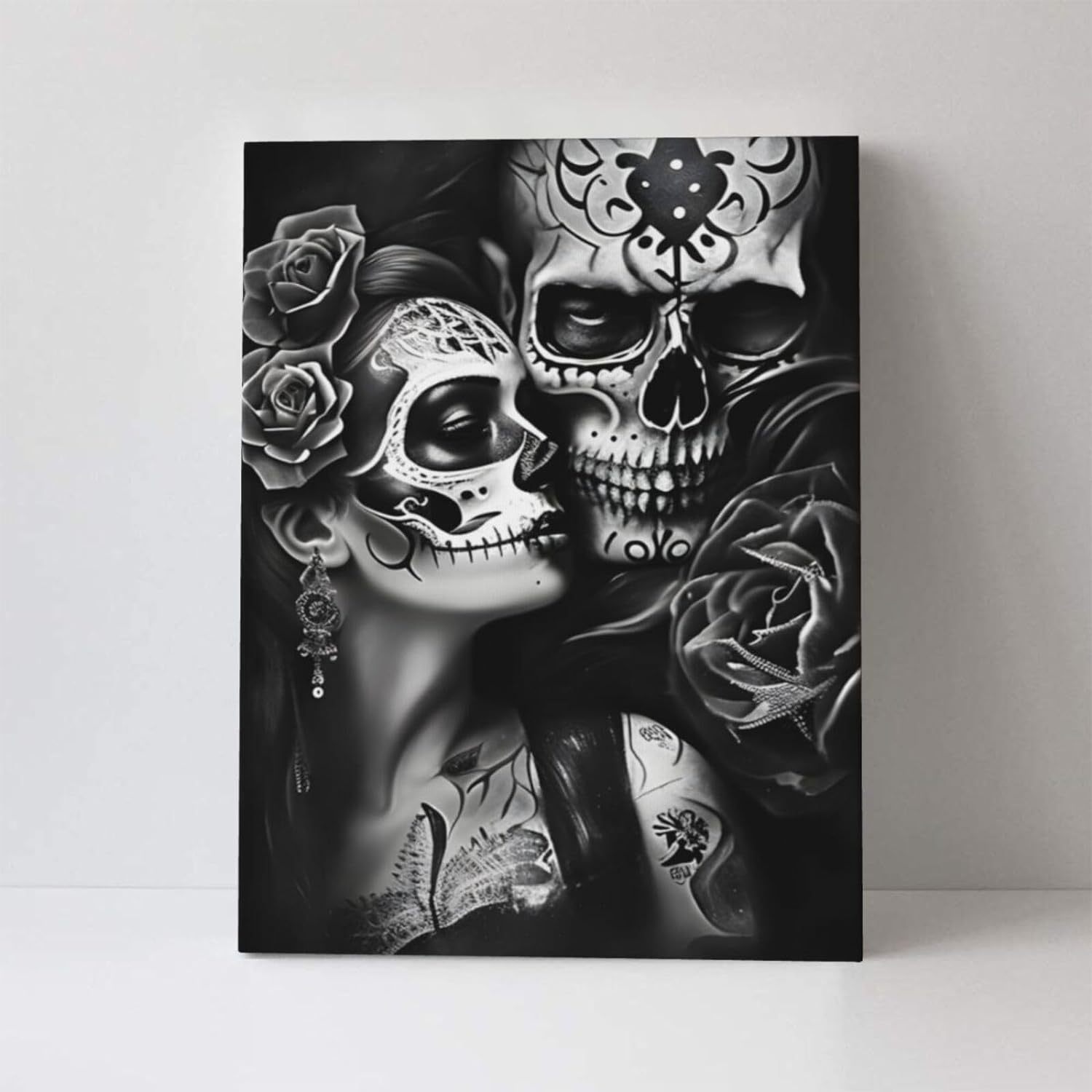 

Black And White Sugar Couple Canvas Prints Wall Art Paintings Wall Artworks Gothic Pictures Decor For Living Room Bedroom Decoration Day Of The Dead Aesthetic Decor 12x16inch