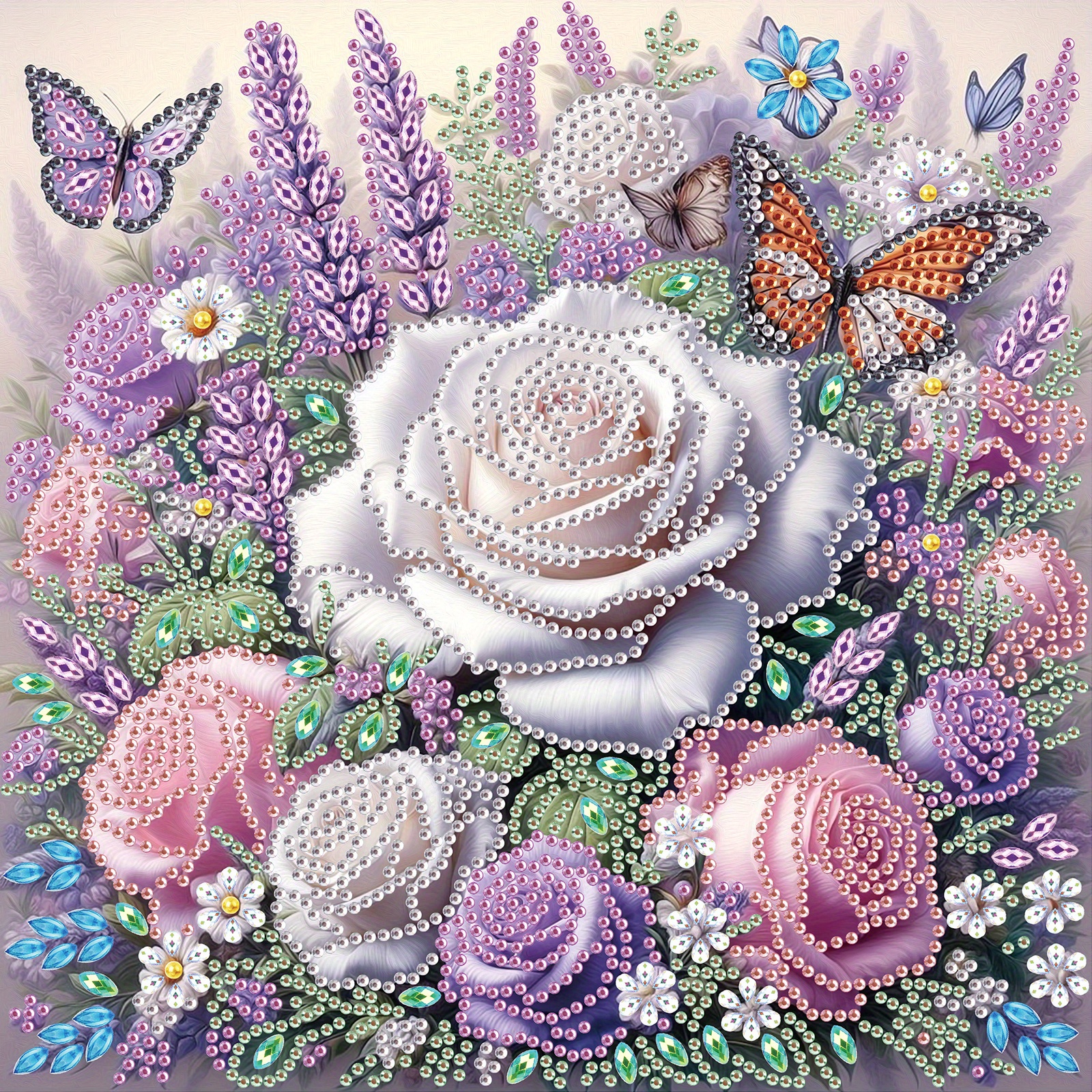 Image of 1pc 30 X 30 Cm / 11.8 X 11.8 Inches Frameless 5d Irregular Special-shaped Diamond Painting Set, Self-designed Many Roses Pattern For Wall Decoration, Ornaments, Gifts For Beginners And Adults