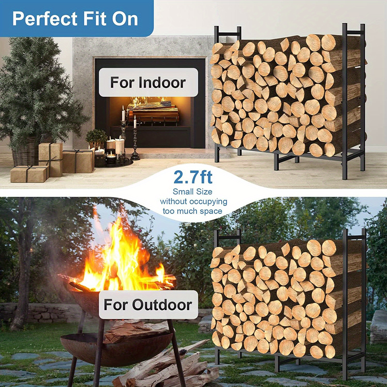 2 6ft adjustable firewood rack heavy duty outdoor indoor wood storage organizer for fireplaces   metal with black powder coating details 4