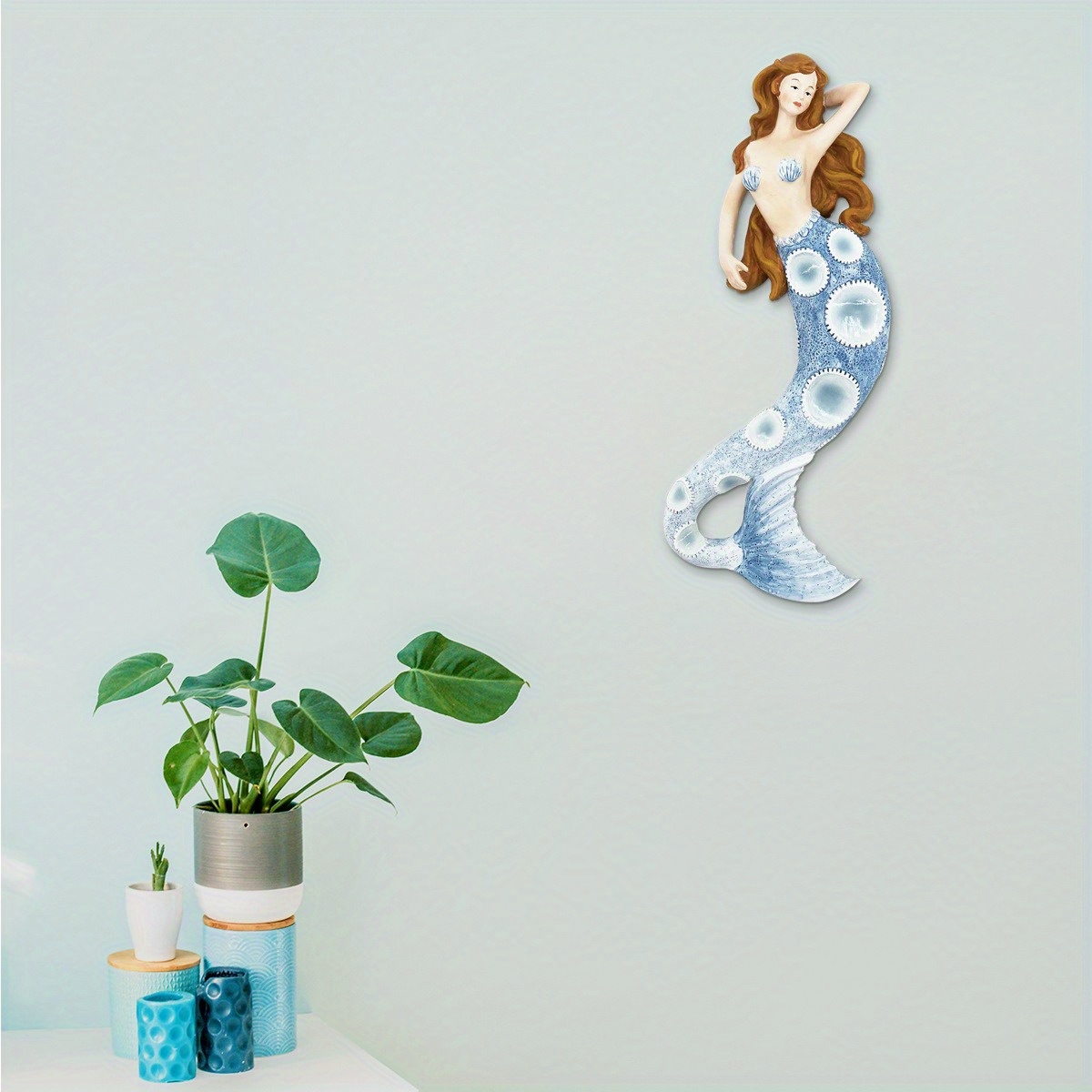 

Resin Ocean Mermaid Hanging Creative Background Wall Hanging Mermaid Decoration Mediterranean Style Home Garden Decoration