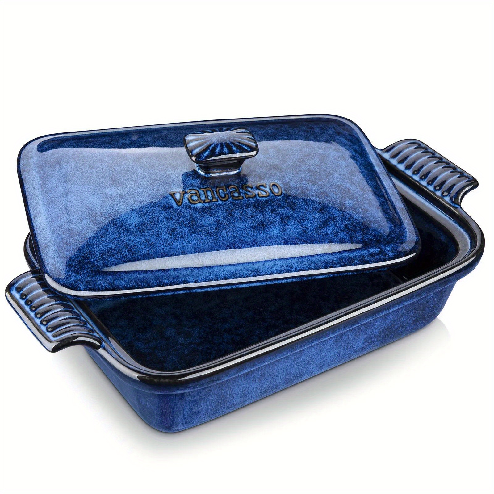 TEMU 2pcs Casserole Pans Blue Stoneware Casserole Dish With Lid Rectangle