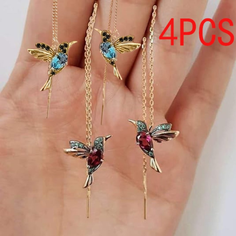 

2 Pairs Of 4pcs Sparkling Hummingbird Crystal Earrings - Handcrafted With Exquisite Details - Shiny And Exquisite, Giving Her The Perfect Fashionable And Cutting-edge Gift