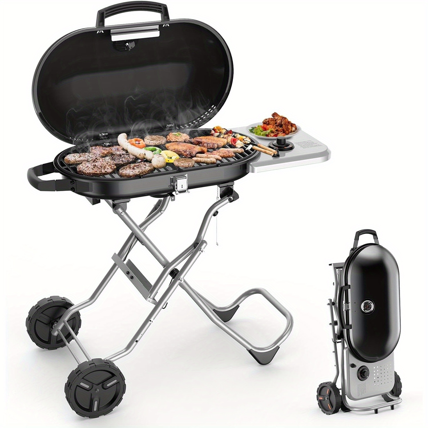 

Portable Propane Gas Grill, 15000btus, Bbq Gas Grill With 348 Sq Inch Large Cooking Areas, Sturdy Quick-fold Legs, Portable & Foldable Gas Grill For Outdoor Camping/tailgating/picnic, Black