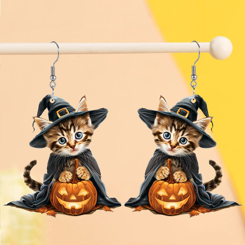 

Cat Pumpkin Lantern Acrylic Earrings, Gothic Style Women' Dangle Earrings, Party & Celebration Jewelry, Stainless Steel Hooks, Hip-hop & Gothic Style, All- Wear