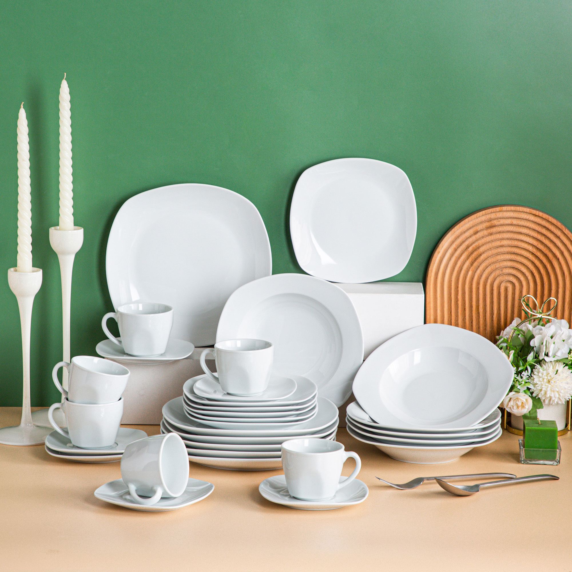 Ceramica Bianca Classica Set Posate FIONA 30 Pezzi Ceramica - 6 Tazze 175ml, Piatti Piani, Fondi, Dessert E Piattini, Per 6 Persone Piatti Tognana - 6