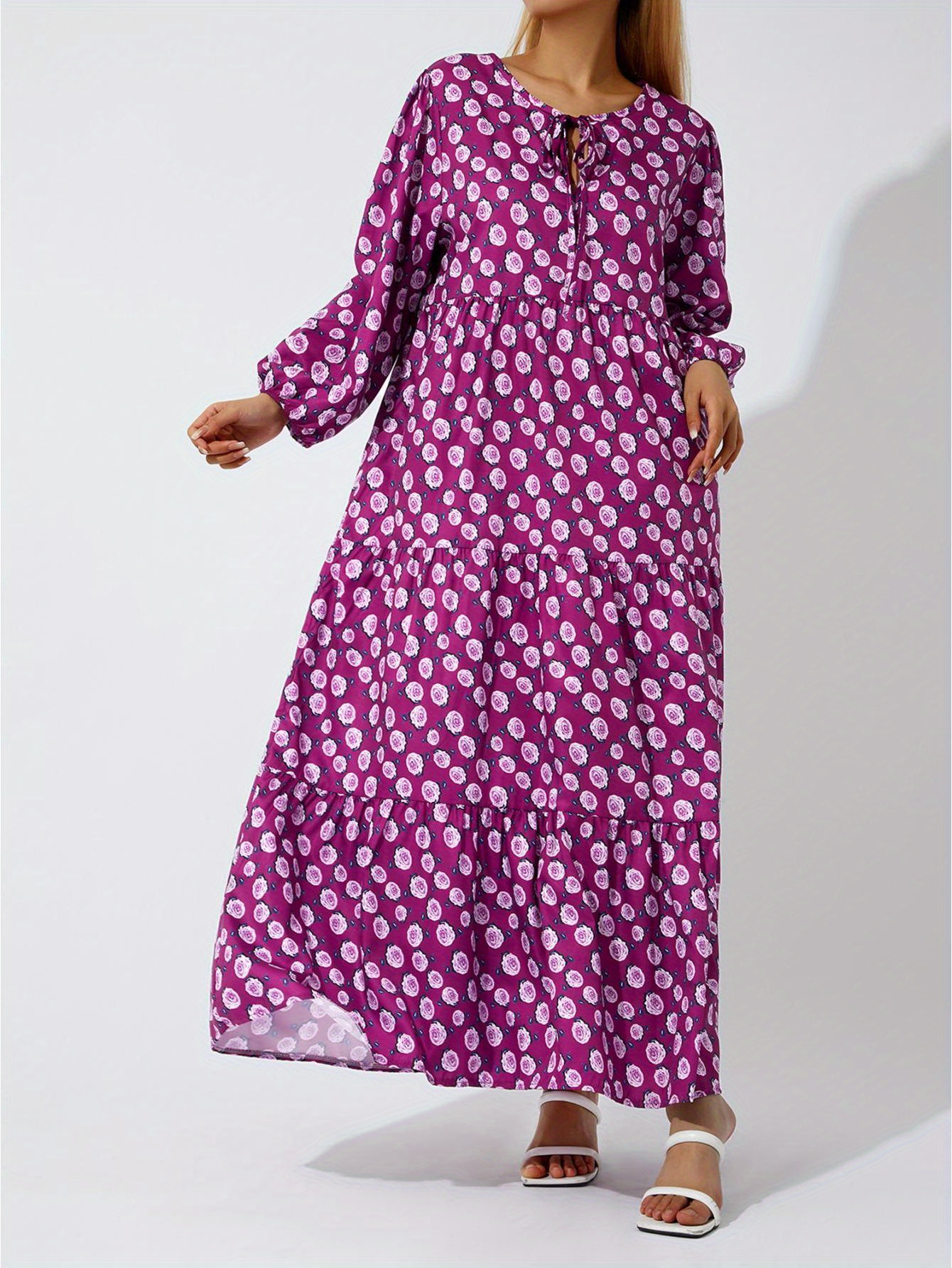 womens boho maxi dress puff sleeves smocked tiered a line - Temu