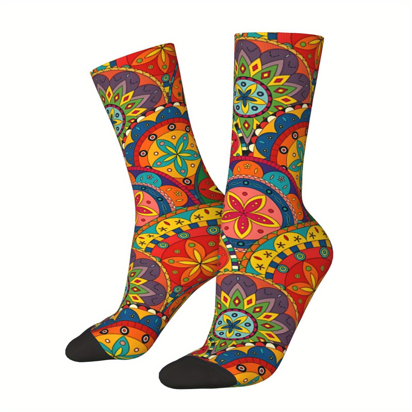 1 Pair Funky Mandala Pattern Socks For Men Hip Hop Harajuku Happy Seamless Pattern Printed Boys Funny Socks Novelty Gift