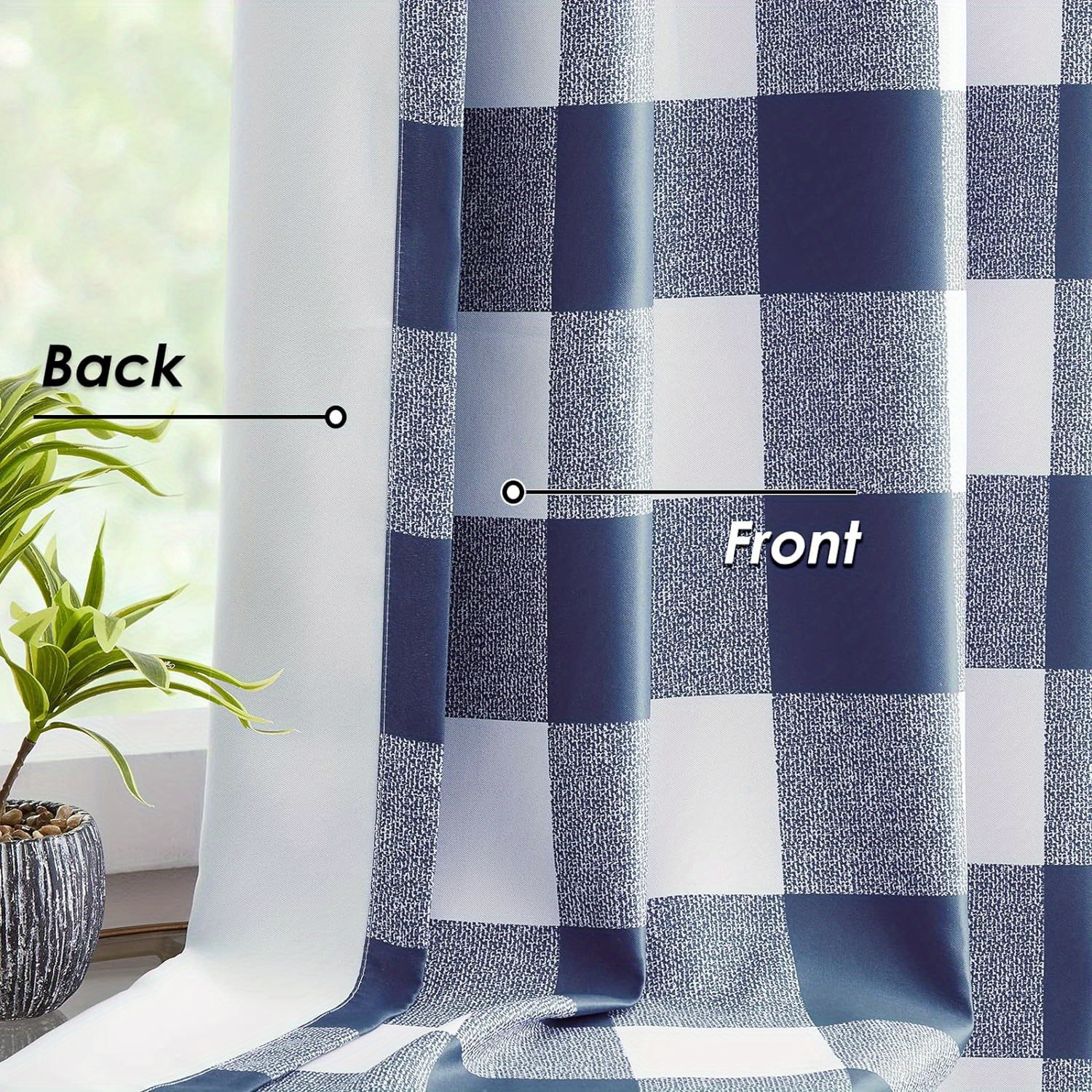 

2 Panels Check Blackout Curtains Thermal Insulated Room Darkening Grommet Drapes For Living Room