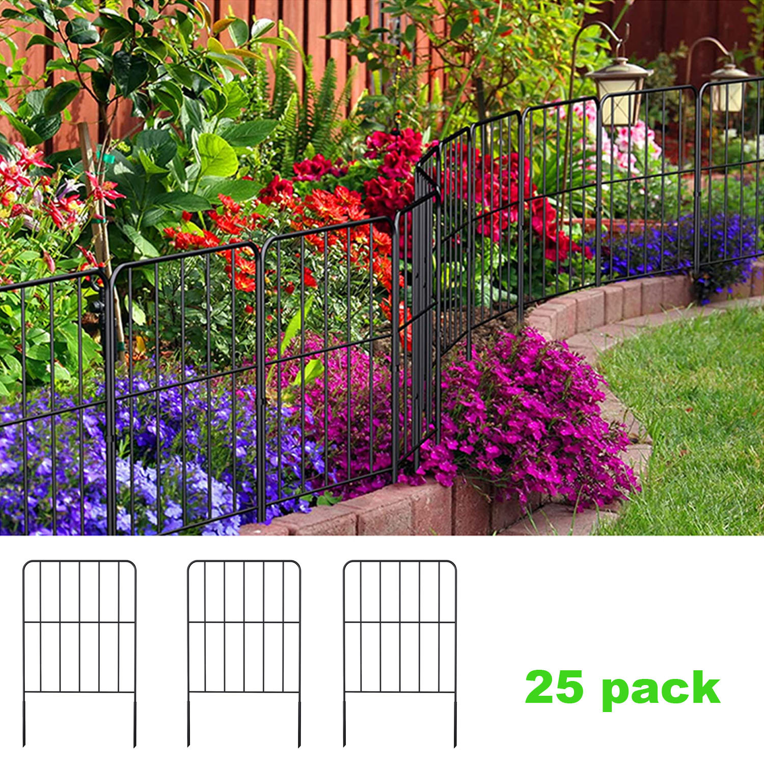 

Set Of 10, Decorative Garden Fence, Total 10ft (l) X 24"(h) Rust Resistant Wire Fence Border Animal Barrier, Landscaped Courtyard Yard Outdoor Decorative Floral Edges, Square