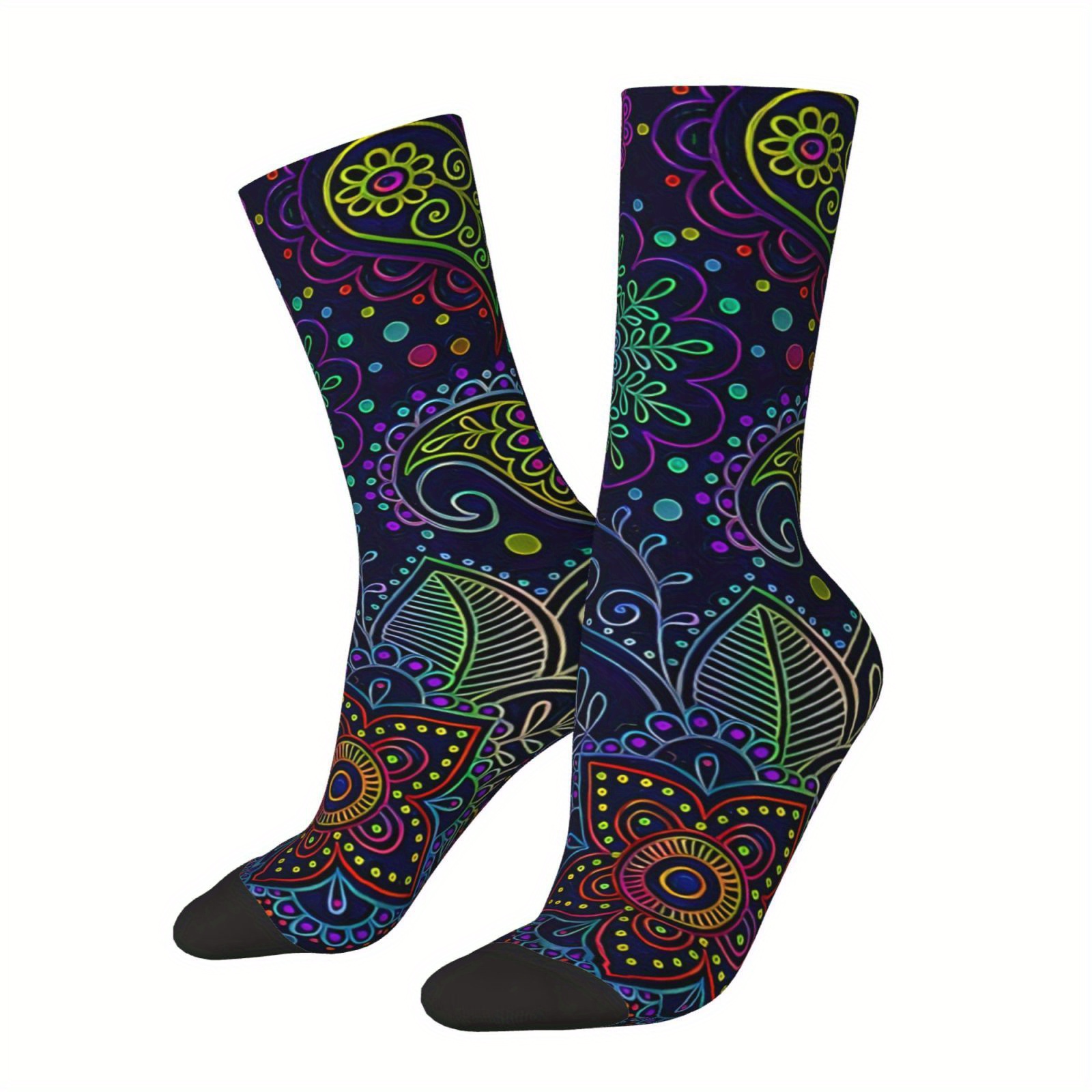 

Men's Retro Paisley Pattern Socks - Fun Crew Socks, Vibrant Design, Perfect Gift For Him