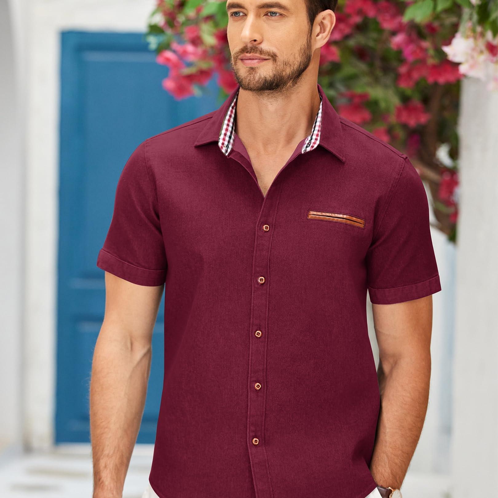 

Men's Short Sleeve Shirt Button Down Dress Shirt Denim Work Shirts Casual Shirt