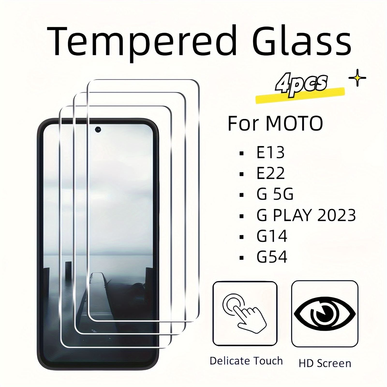 

4-pack Tempered Glass Screen Protector For Moto G Series - Hd Clear, Glossy, Scratch Resistant, Easy To Install, Anti-fingerprint, Oil Resistant For Moto E13, E22, G Play 2023, G14, G54