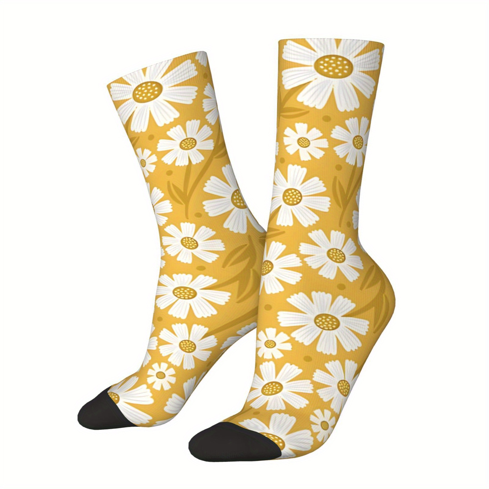 

1 Pair Of Unisex Harajuku Vintage Style Novelty Daisy Pattern Crew Socks, Trendy 3d Digital Printed Men Women Socks, Crazy Funny Socks For Gifts