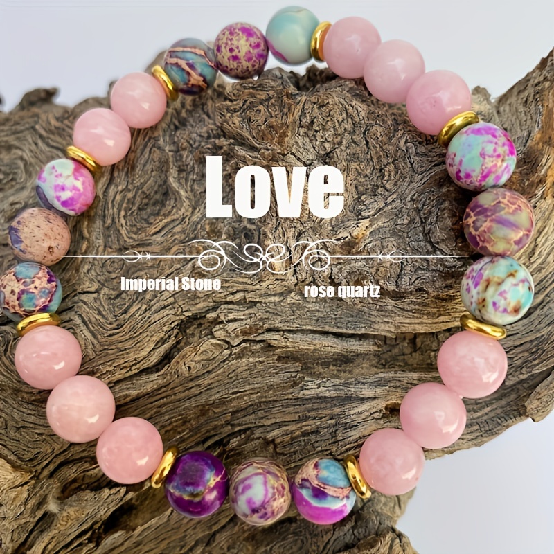 

1pc Bracelet, Vibrant And Rose Quartz Beads, Adjustable Fashion Accessory For Women