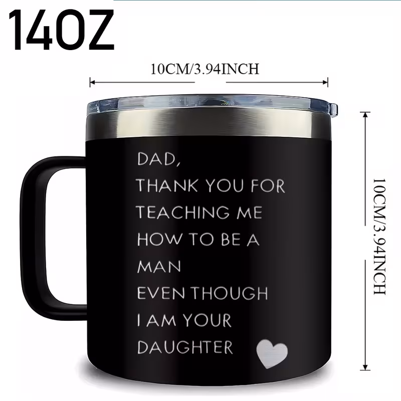 a fun stainless steel coffee mug from daughter to dad fathers day gift great fathers day birthday gift suitable for drinking water coffee milk outdoors or at home dad mug with handle black 1
