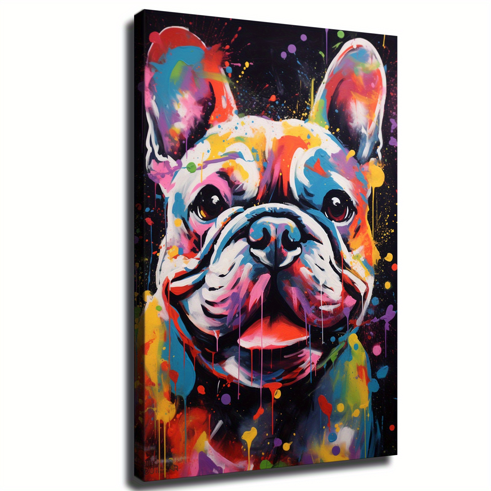 

1 Pc Wooden Framed Wall Art, Can Be Hung Directly Cute Colourful Dog Graffiti French Bulldog Poster Home Decor Canvas Painting Hd Picture Bedroom Living Room Decor Wall Art