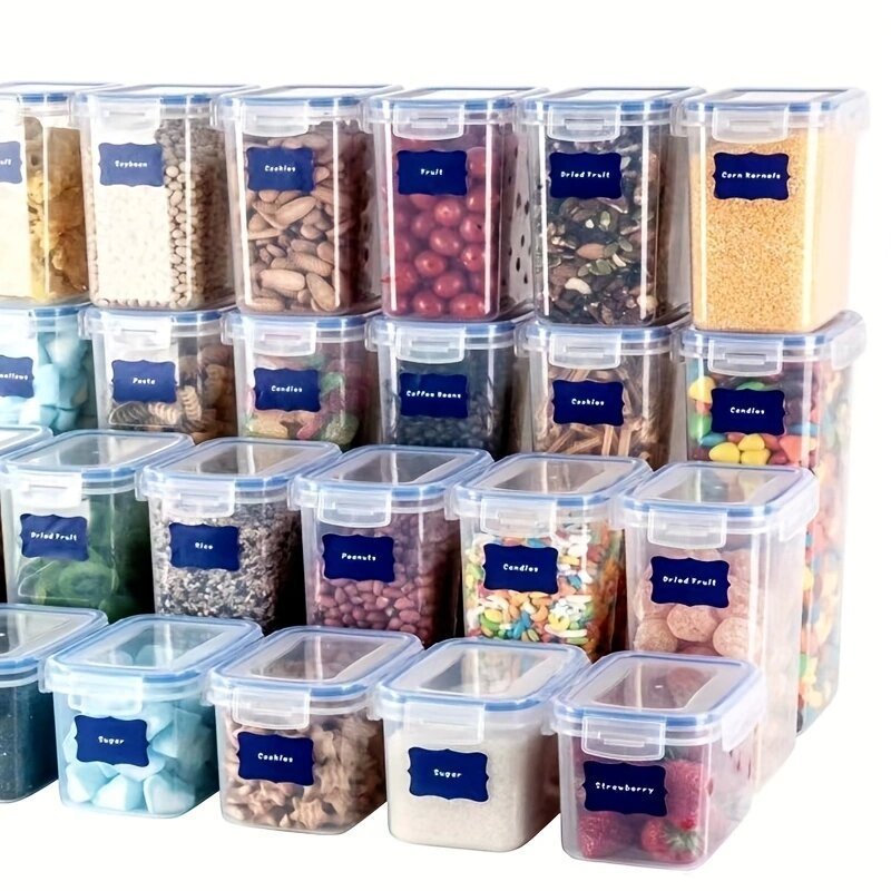 36pcs reusable pet food storage containers bpa free airtight stackable with self   waterproof vinyl labels for kitchen organization spices cheese pasta and more details 4