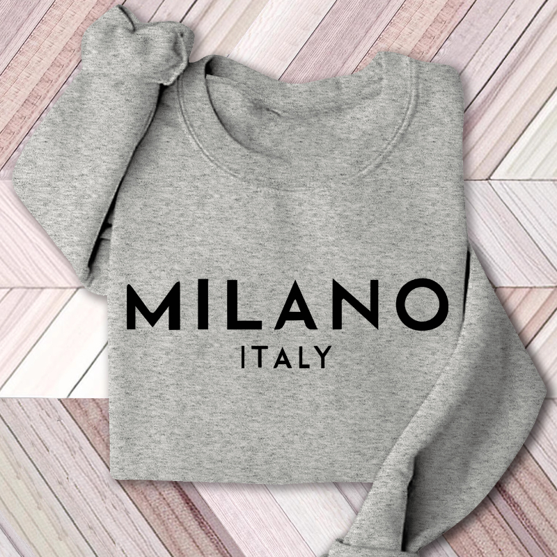 

Plus Size Milano Print Sweatshirt, Casual Long Sleeve Crew Neck Pullover Sweatshirt, Women's Plus Size Clothing