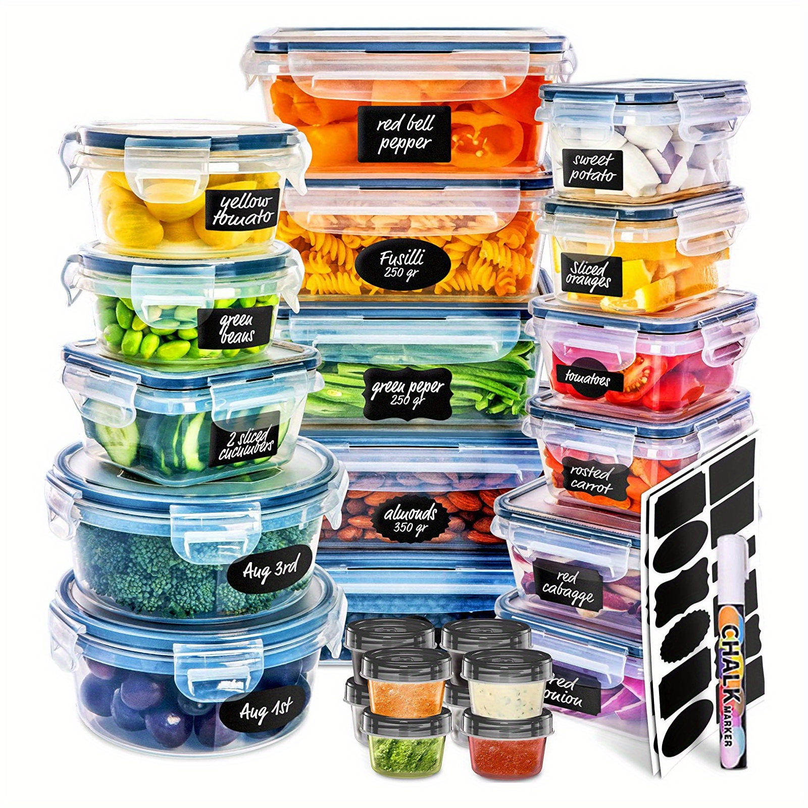 

24pcs Kitchen Storage Container Set - Microwave Safe, -keeping Lunch Boxes With Labels & Marker Pen Meal Prep Containers Set With Food Storage Containers With Airtight