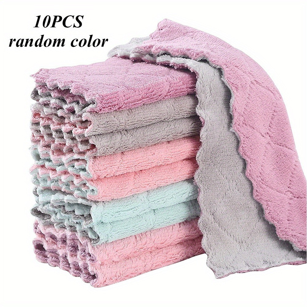 

10pcs Microfiber Kitchen Towels & Dishcloths - Lightweight, Hand Wash Only, Contemporary Design, 9.4x5.5 Inches