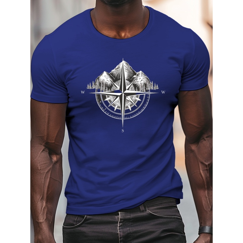 

Compass Mountains Infused Short Sleeved T-shirt, Casual Comfy , Men's Spring/summer Clothing