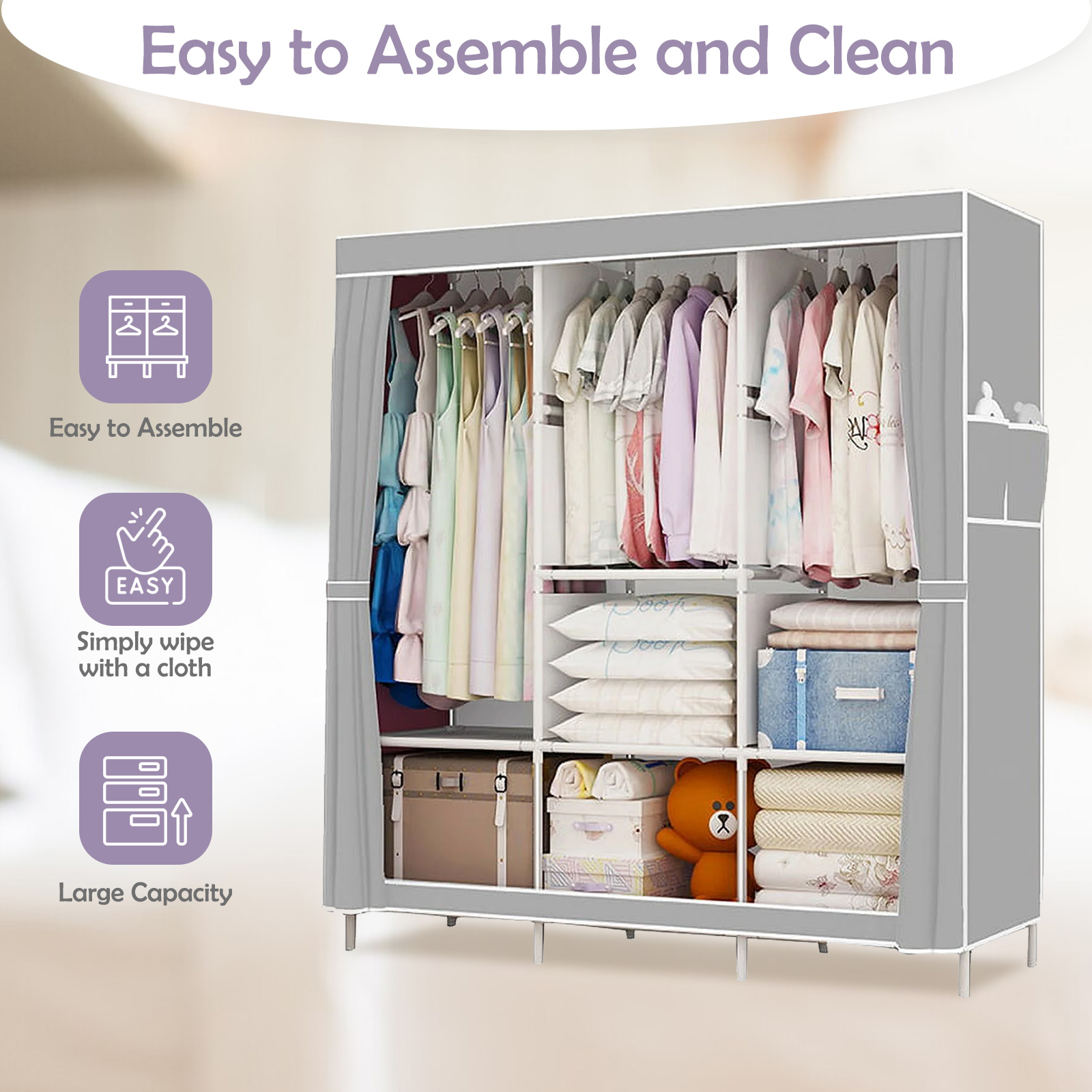 

Portable Closet Storage Organizer Clothes Dustproof Non-woven Fabric