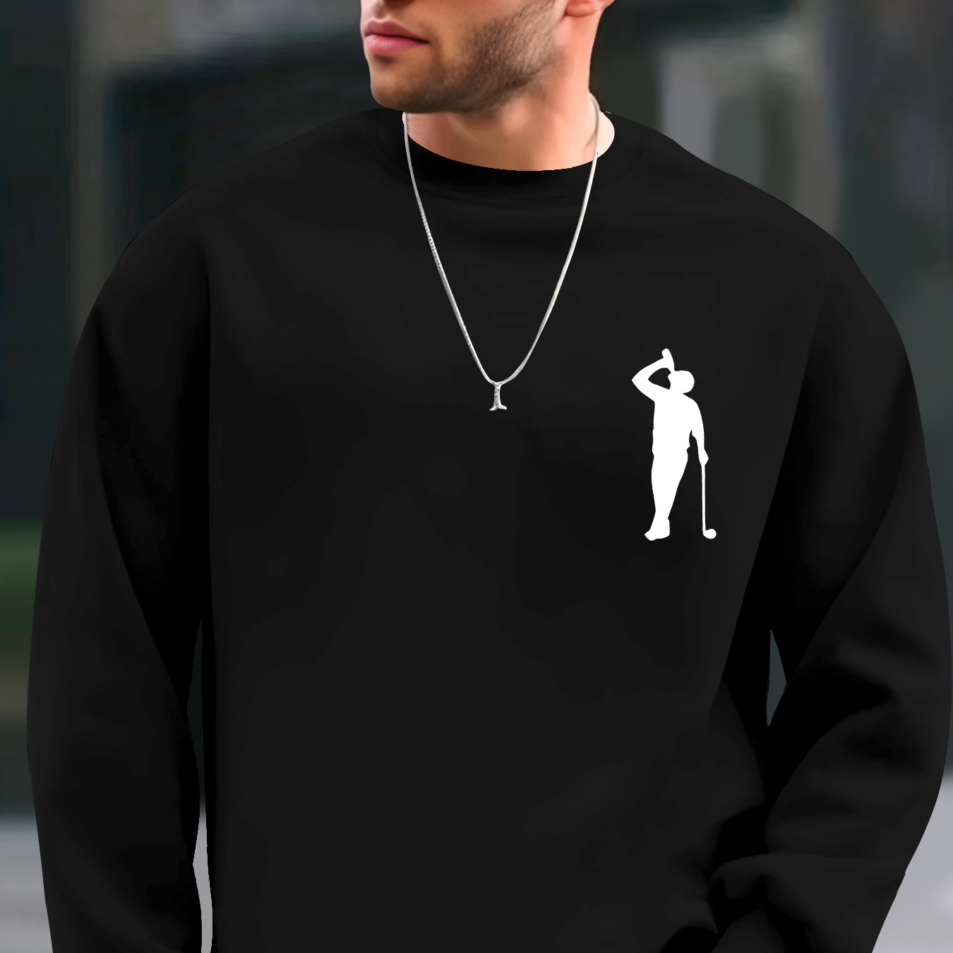 

Golf Print Men's Pullover Sweatshirt, Casual Streetwear Fashion Long Sleeve Crew Neck Sweater, Basic Top For Sports & Daily Wear