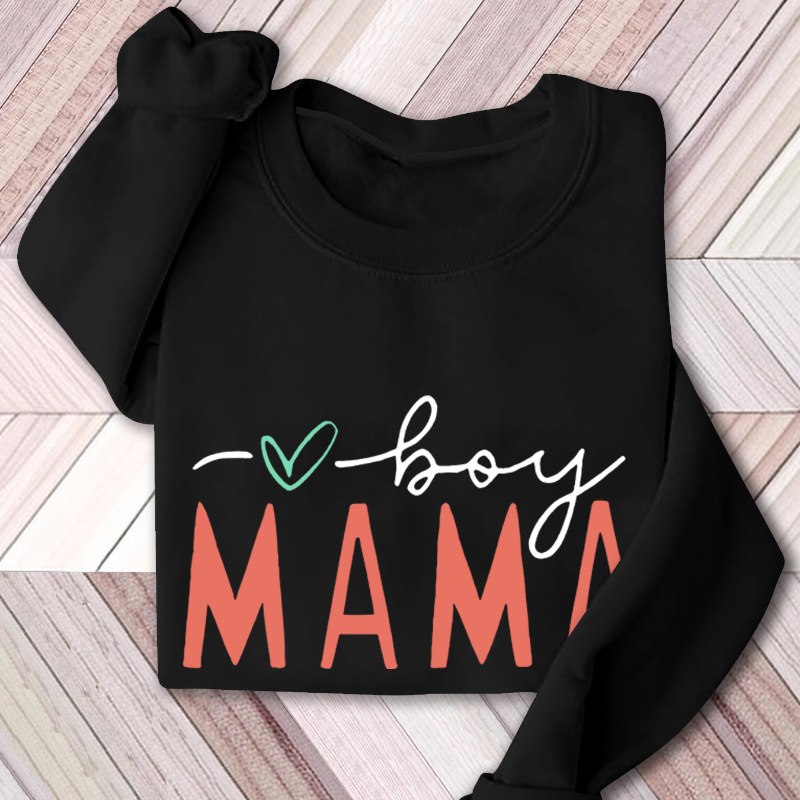 

Plus Size Boy Mama Print Sweatshirt, Casual Long Sleeve Crew Neck Pullover Sweatshirt, Women's Plus Size Clothing