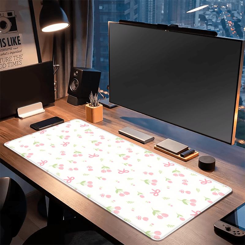 

Tulips & Bows Mouse Pad - Extra Large, Non-slip Rubber Base Desk Mat | Stitched | For Gaming & Office Use | Perfect Gift | In Multiple Sizes