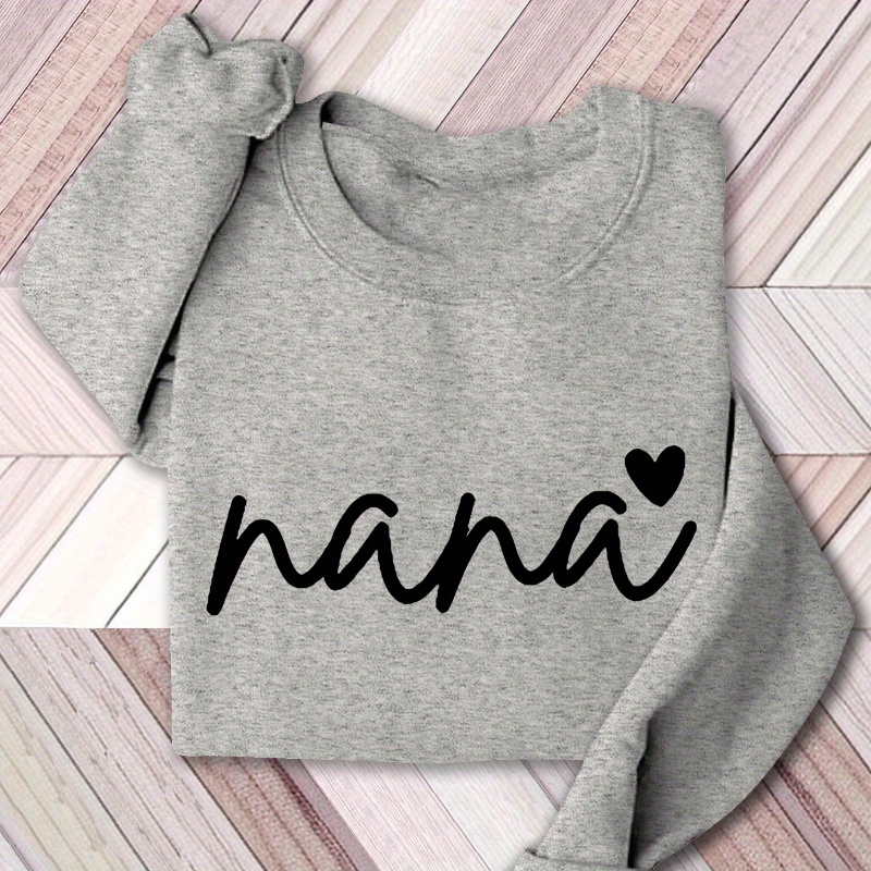 

Plus Size Nana Print Sweatshirt, Casual Long Sleeve Crew Neck Pullover Sweatshirt, Women's Plus Size Clothing