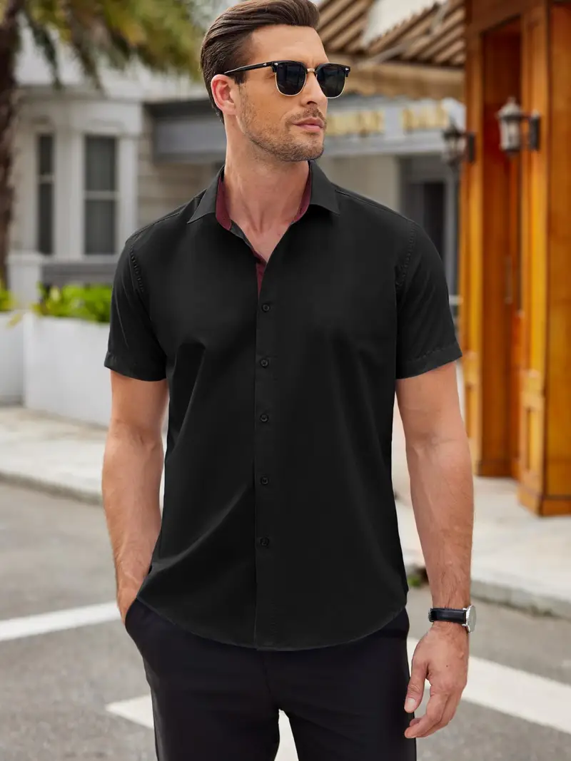 mens short sleeve shirt wrinkle dress shirts - Temu mens short sleeve shirt wrinkle dress shirts - Temu