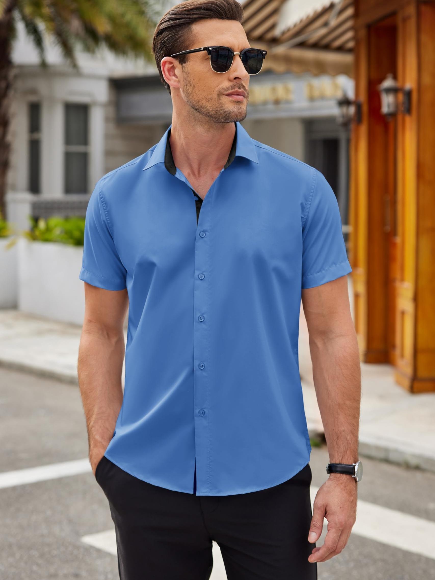 mens short sleeve shirt wrinkle dress shirts - Temu